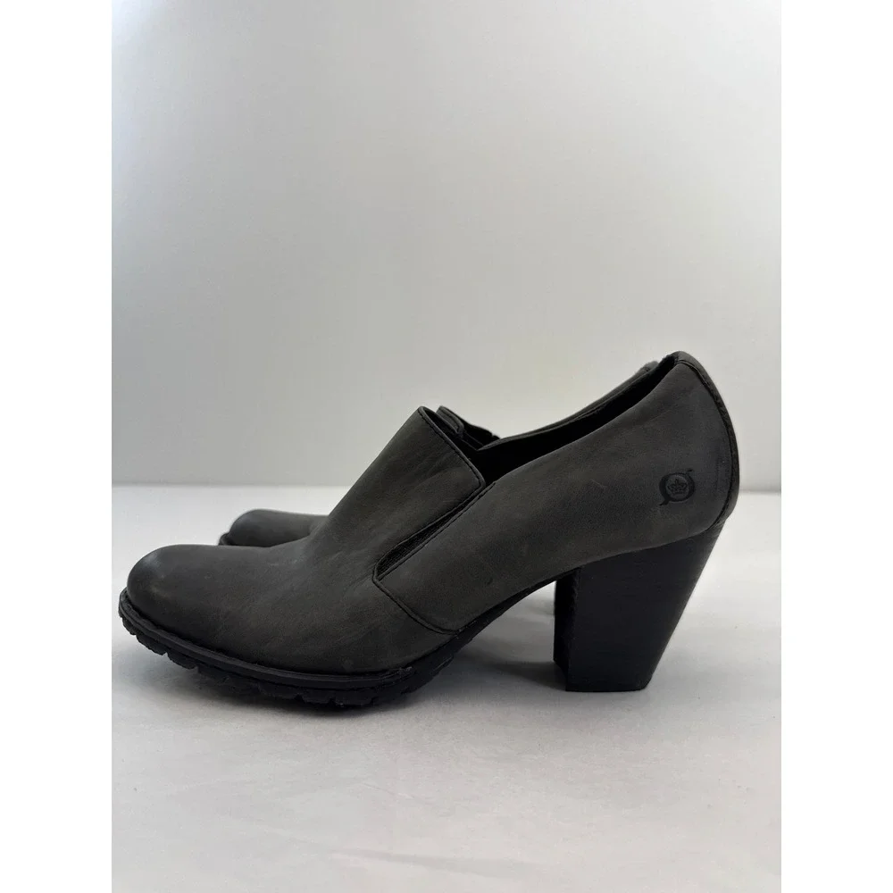 Born Leather Shooties Women 9.5 Grey Slip On Block Heel Professional